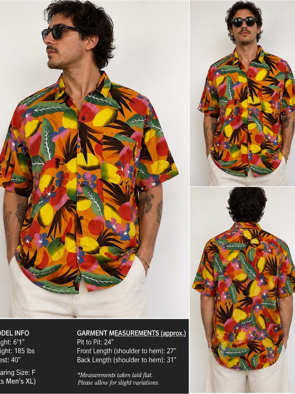 Vintage Armani Jeans Tropical Hawaiian Shirt Size F Button Front Bright